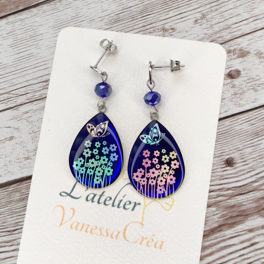 Éclat Boréal – Boucles Gouttes Saphir & Papillon Magique