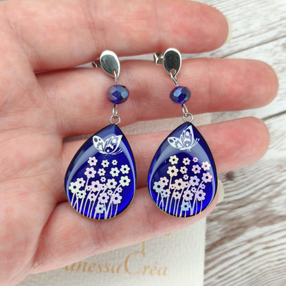 Éclat Boréal – Boucles Gouttes Saphir & Papillon Magique