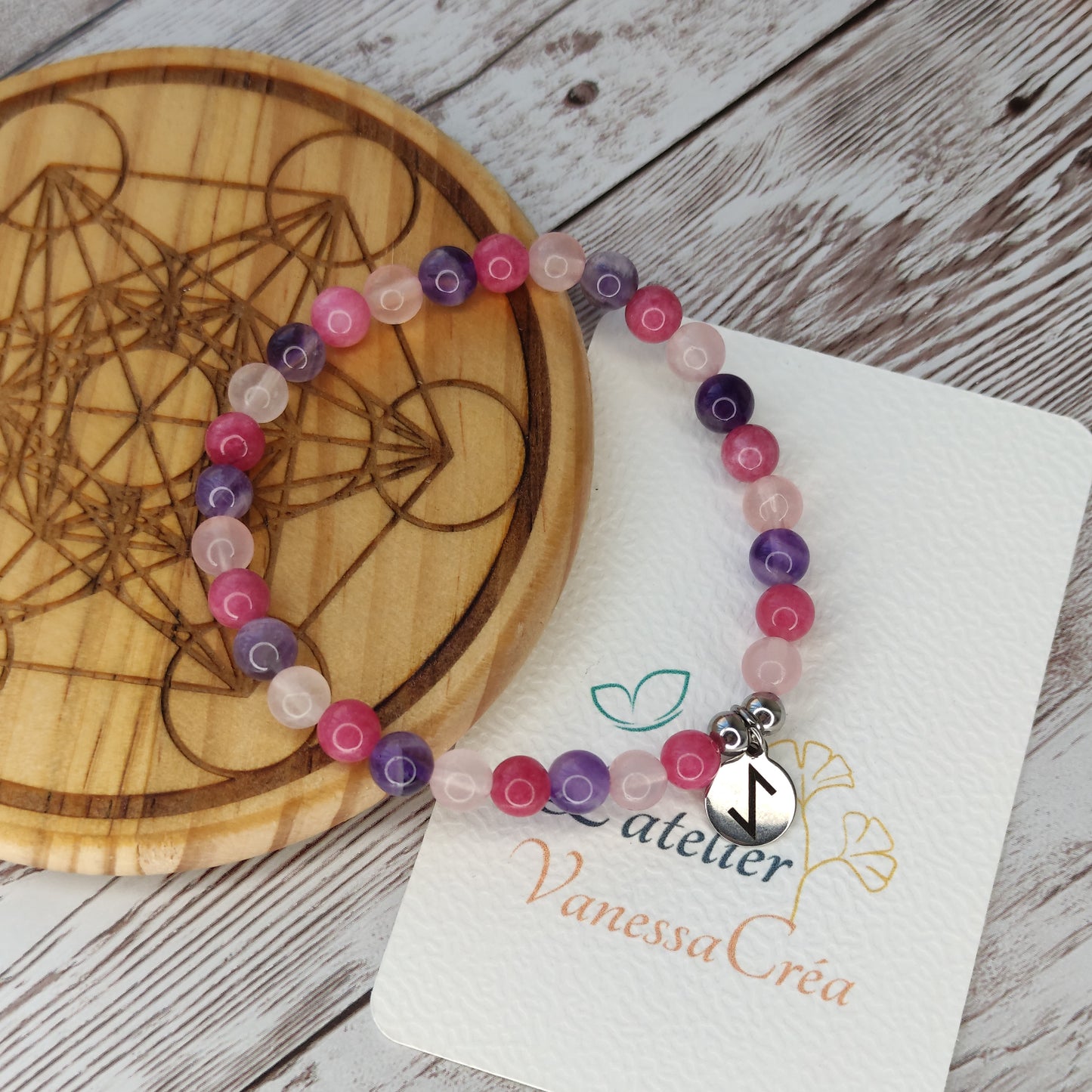 Bracelet "Renaissance & Paume de Paix" – Quartz Rose, Rhodochrosite & Rune Eihwaz