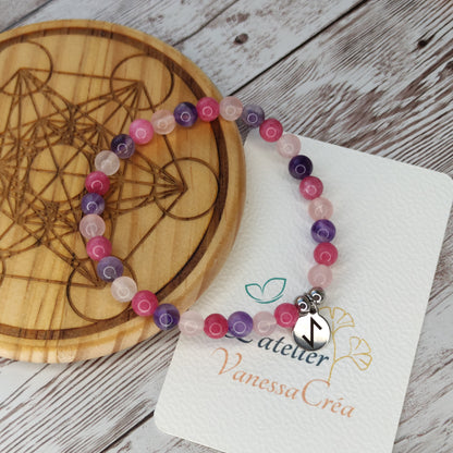 Bracelet "Renaissance & Paume de Paix" – Quartz Rose, Rhodochrosite & Rune Eihwaz