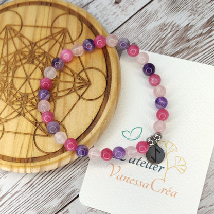Bracelet "Renaissance & Paume de Paix" – Quartz Rose, Rhodochrosite & Rune Eihwaz