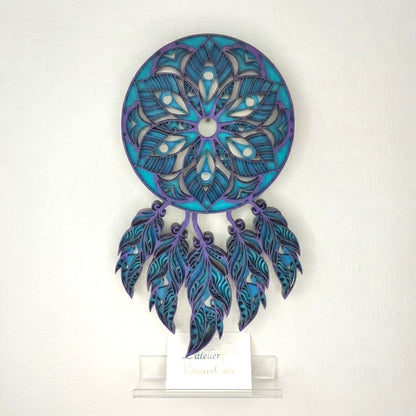 Attrape rêves bois artisanal bleu et violet