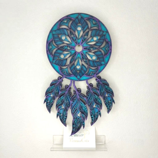 Attrape rêves bois artisanal bleu et violet