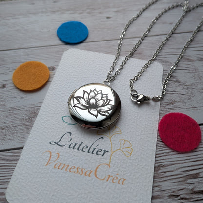 Bijou aromathérapie collier diffuseur d'huiles essentielles Fleur de Lotus avec feutrines colorées
