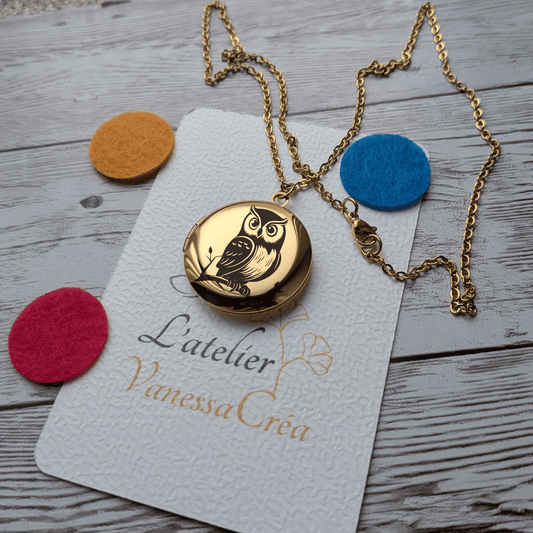 Bijou aromathérapie collier diffuseur d'huiles essentielles Hibou en acier inoxydable