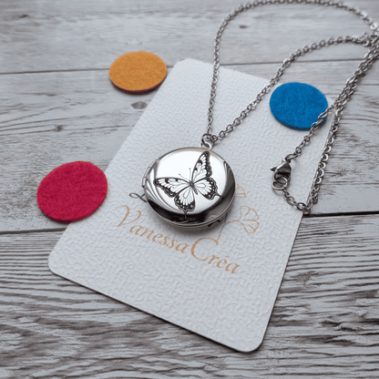 Bijou aromathérapie collier diffuseur d'huiles essentielles gravé Papillon en acier inoxydable
