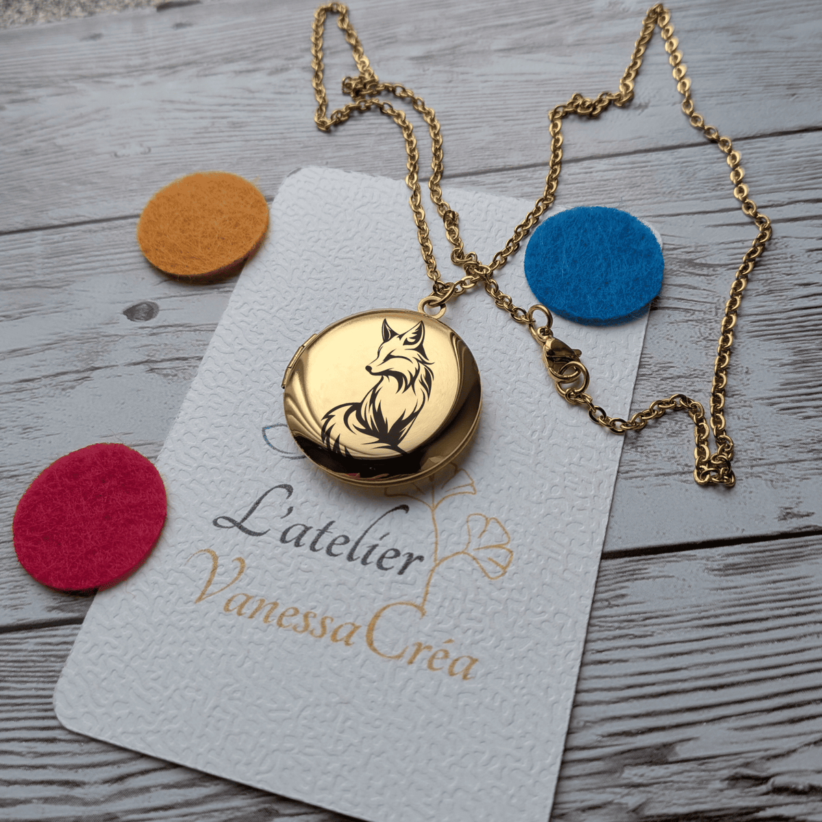 Bijou aromathérapie collier diffuseur d'huiles essentielles Renard en acier inoxydable