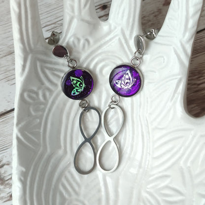 Boucles d'Oreilles Papillon Magique – Violet & Acier Inox