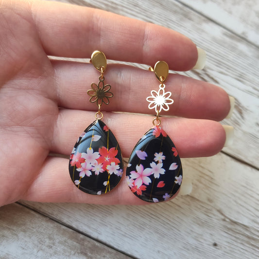 Boucles d'Oreilles "Goutte d’Orient" – Acier Inox & Éclats de Japon