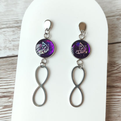 Boucles d'Oreilles Papillon Magique – Violet & Acier Inox
