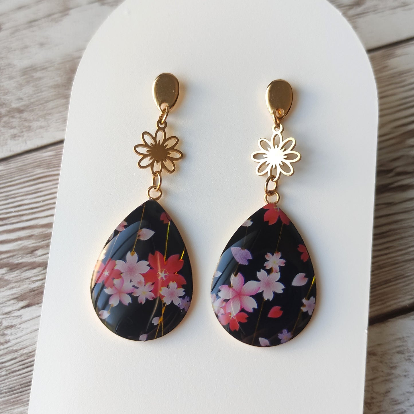 Boucles d'Oreilles "Goutte d’Orient" – Acier Inox & Éclats de Japon