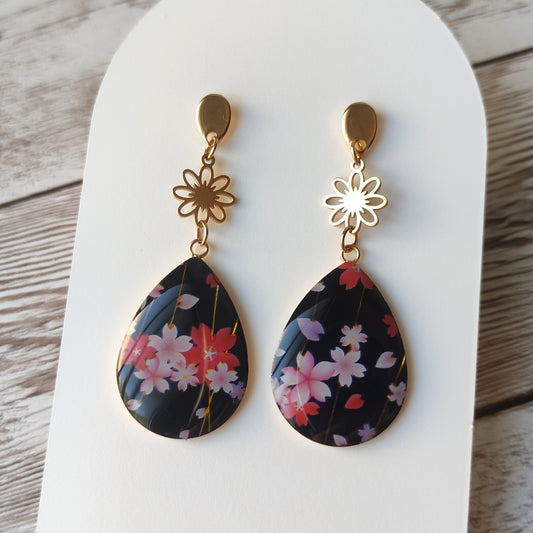 Boucles d'Oreilles "Goutte d’Orient" – Acier Inox & Éclats de Japon