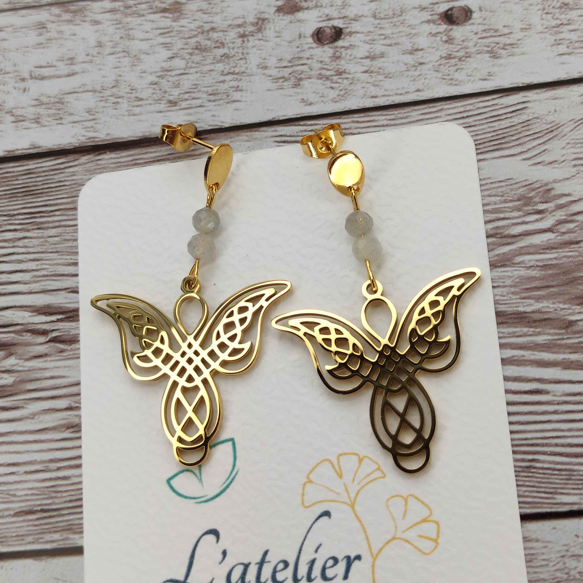 Boucles d'oreilles labradorite et ange L'Atelier VanessaCréa
