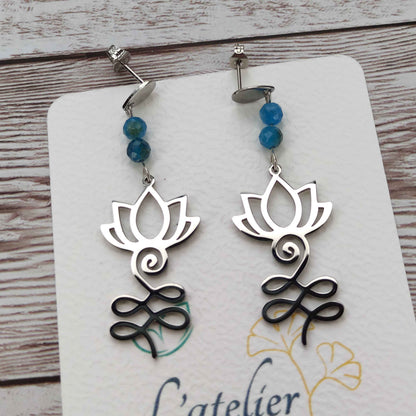 Boucles d'oreilles Lotus pierre Apatite L'Atelier VanessaCréa