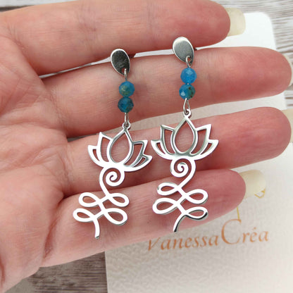 Boucles d'oreilles Lotus pierre Apatite L'Atelier VanessaCréa