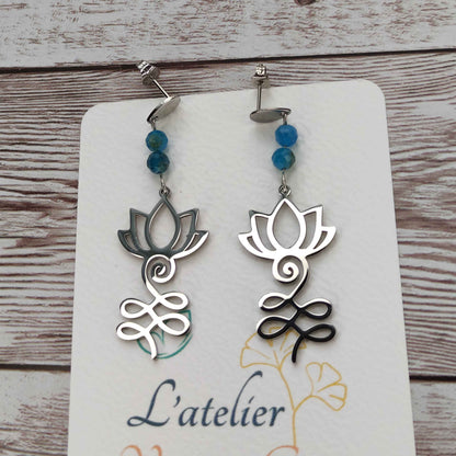 Boucles d'oreilles Lotus pierre Apatite L'Atelier VanessaCréa