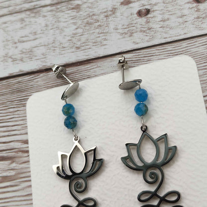 Boucles d'oreilles Lotus pierre Apatite L'Atelier VanessaCréa