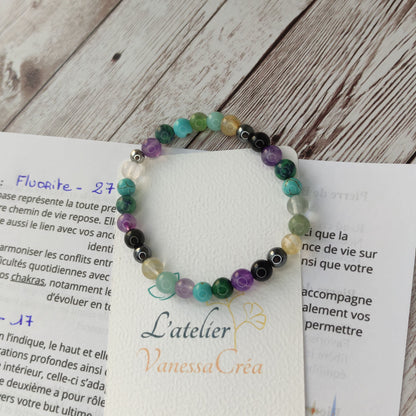 Bracelet chemin de vie personnalisé en pierres naturelles multicolores selon la numérologie du client.