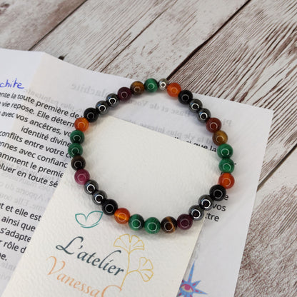 Bracelet chemin de vie personnalisé en pierres naturelles multicolores selon la numérologie du client.