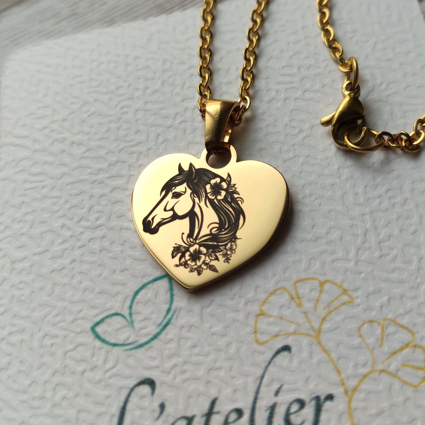 Collier Cœur Cheval Personnalisé - L'Atelier VanessaCréa