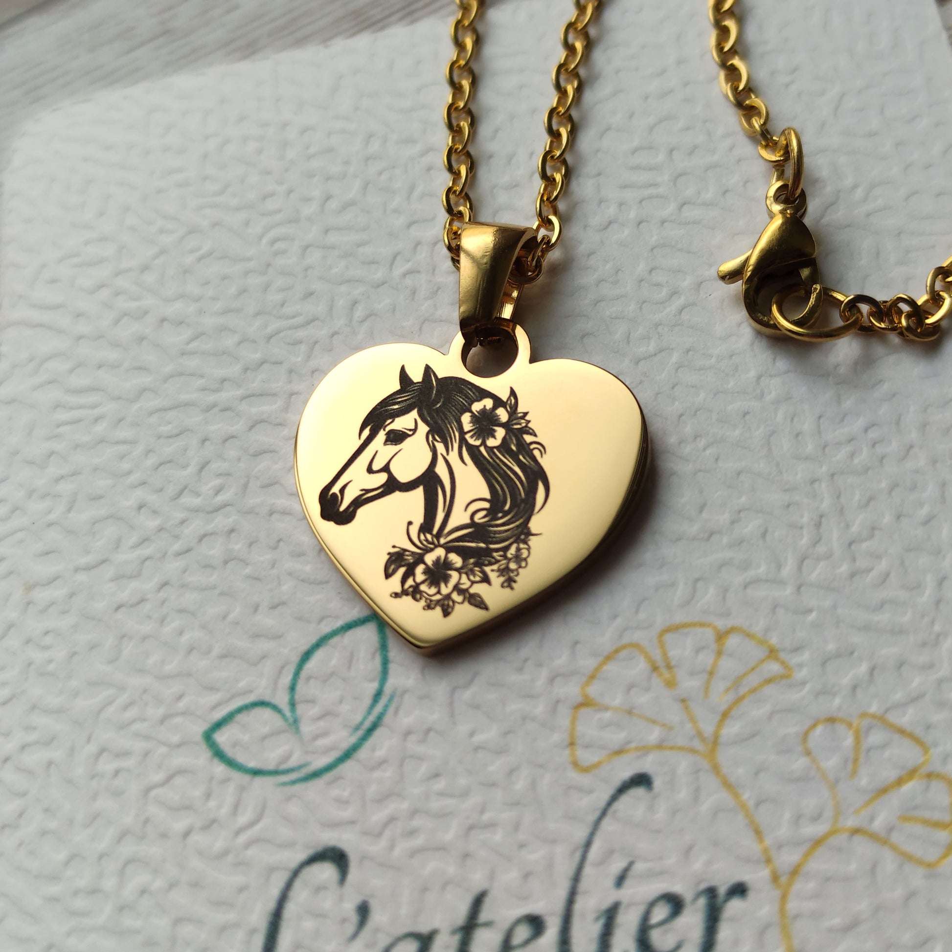 Collier Cœur Cheval Personnalisé - L'Atelier VanessaCréa