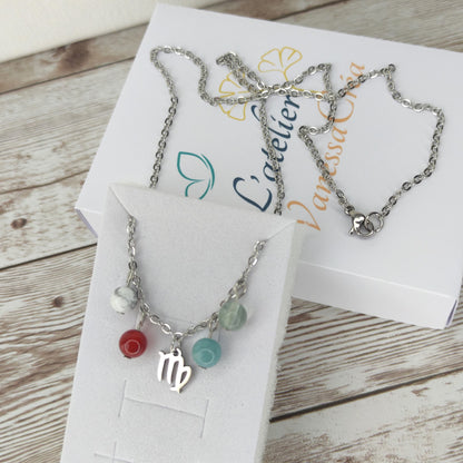 Collier "L'Équilibre de la Vierge" – Synergie Artisanale de 4 Pierres Naturelles