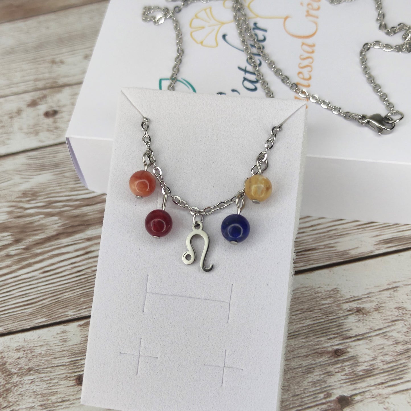 Collier "Rayonnement du Lion" – Synergie de 4 Pierres Naturelles