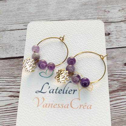 Créoles Lotus et Améthyste L'Atelier VanessaCréa