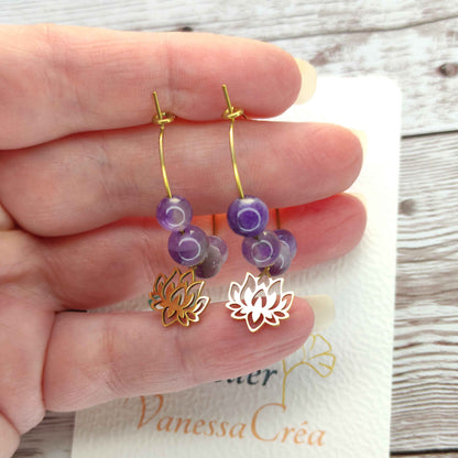 Créoles Lotus et Améthyste L'Atelier VanessaCréa