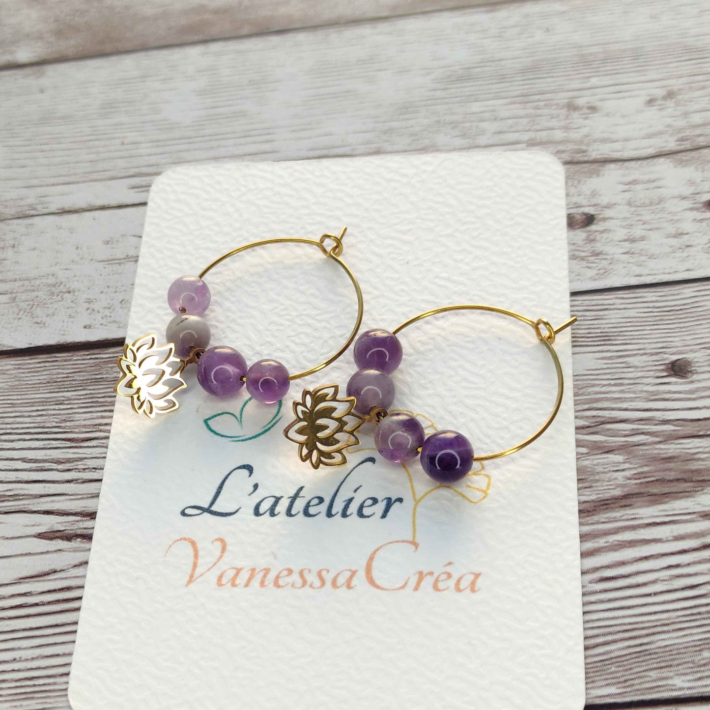 Créoles Lotus et Améthyste L'Atelier VanessaCréa
