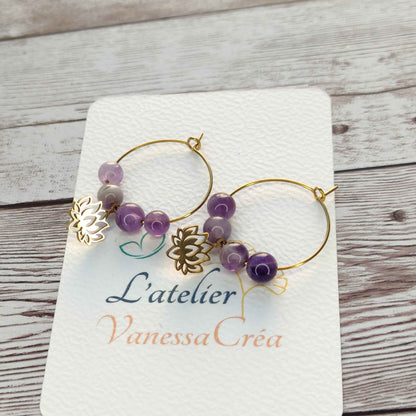 Créoles Lotus et Améthyste L'Atelier VanessaCréa