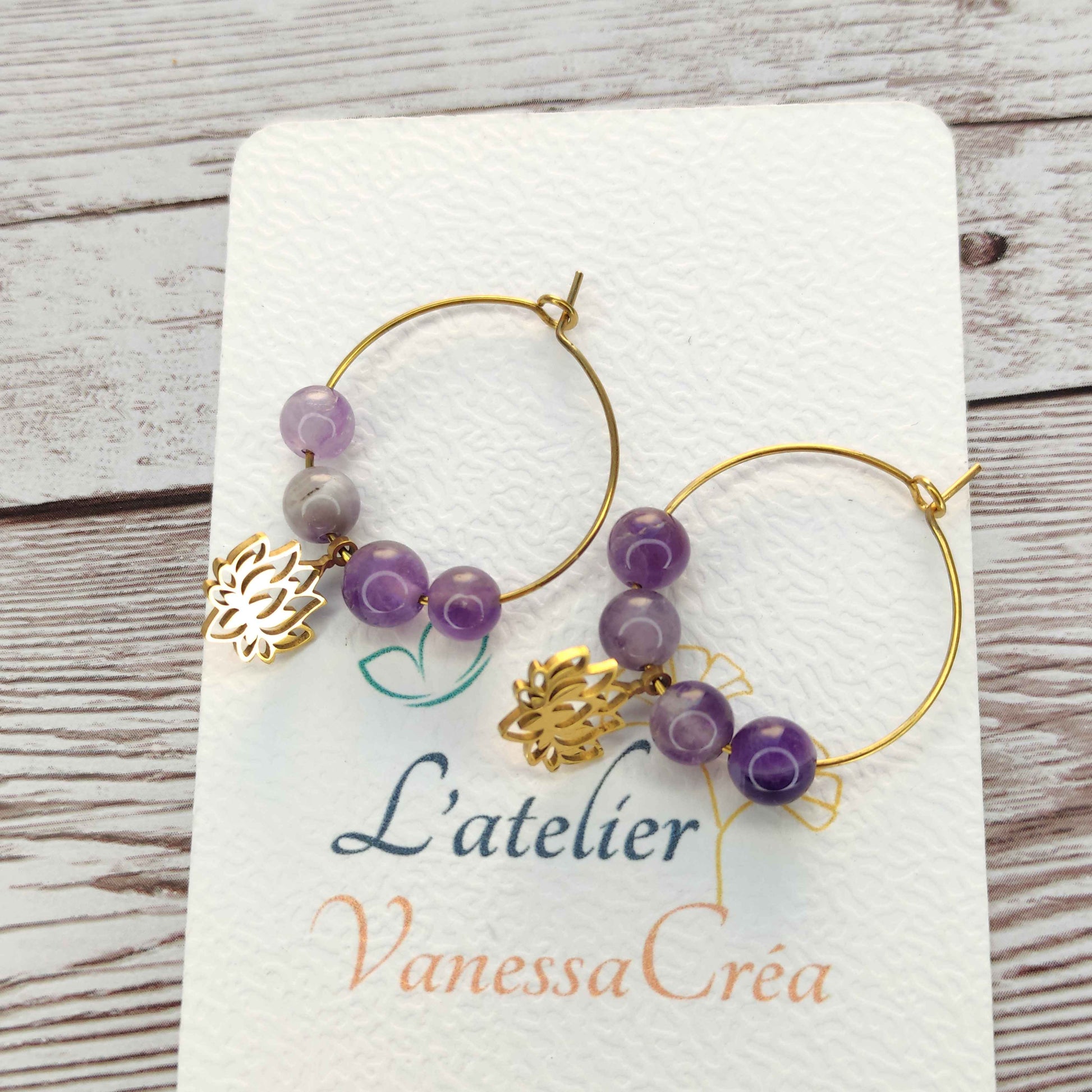 Créoles Lotus et Améthyste L'Atelier VanessaCréa