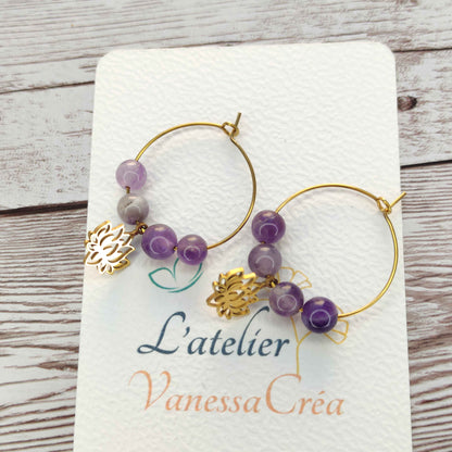 Créoles Lotus et Améthyste L'Atelier VanessaCréa