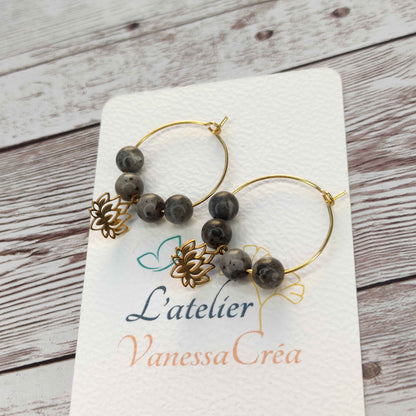 Créoles Lotus et Labradorite L'Atelier VanessaCréa