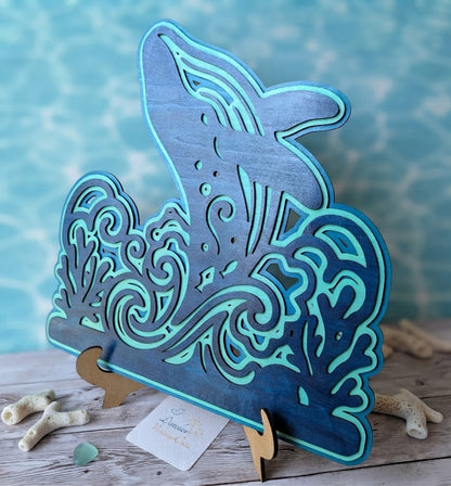 Décoration murale baleine en bois en 3 couches sur support