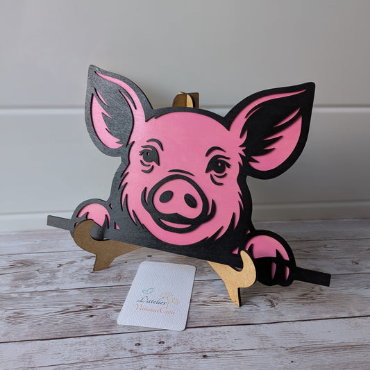 Décoration murale cochon bois style enfantin