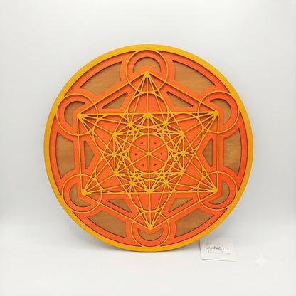 Décoration murale géométrie sacrée Cube de Métatron oranger en bois