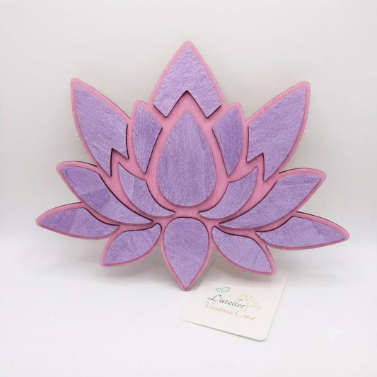 Décoration murale fleur de lotus en bois violet et rose
