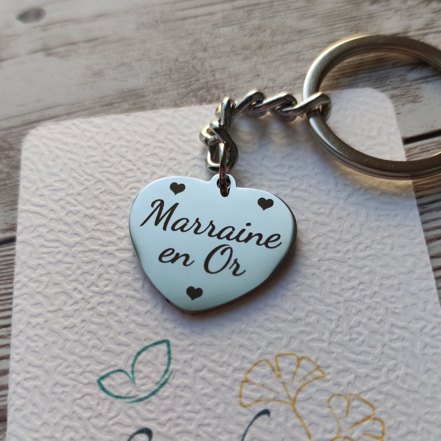 Porte-clés cœur Marraine en Or - L'Atelier VanessaCréa