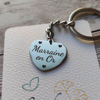 Porte-clés cœur Marraine en Or - L'Atelier VanessaCréa