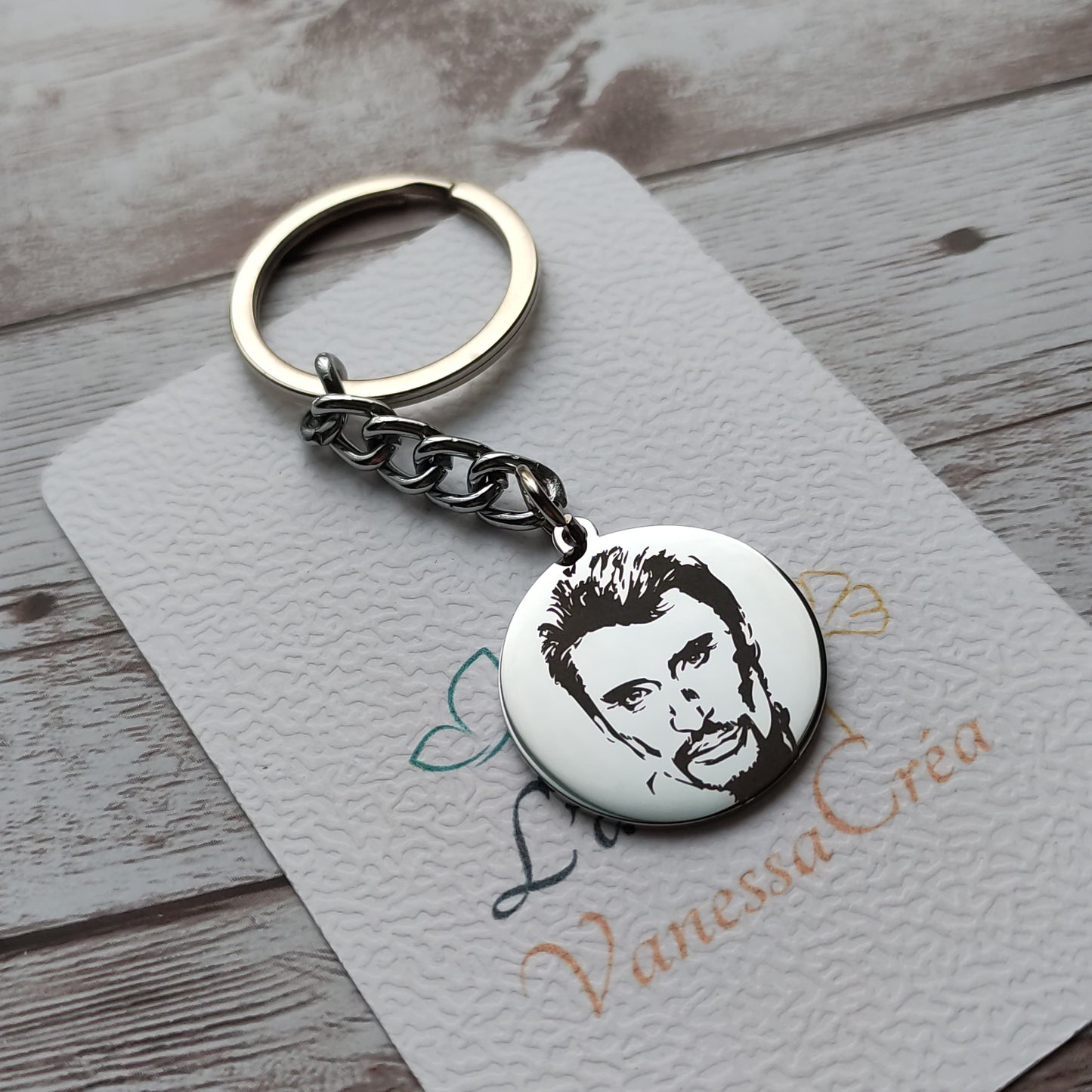 Porte-clés gravé Johnny Hallyday - L'AtelierVanessaCréa
