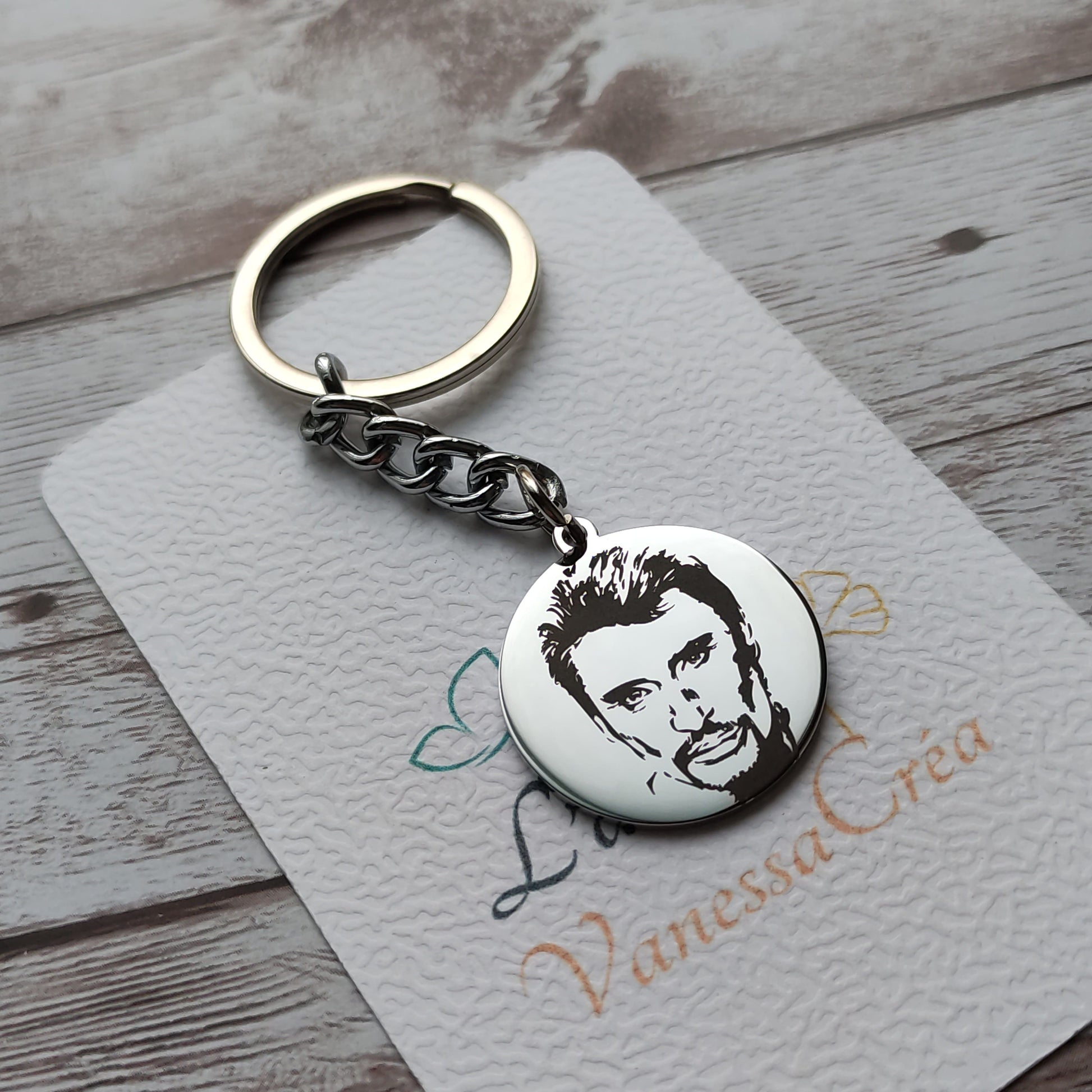 Porte-clés gravé Johnny Hallyday - L'AtelierVanessaCréa