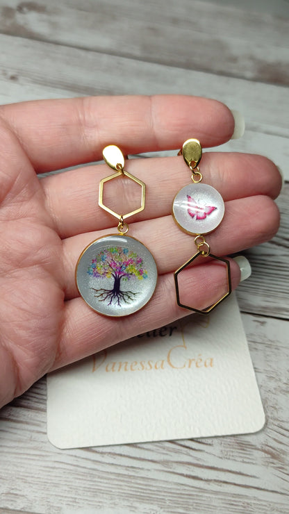 Boucles "Regan" arbre vie papillon