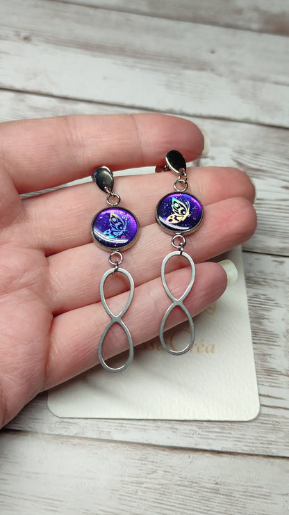 Boucles d'Oreilles Papillon Magique – Violet & Acier Inox