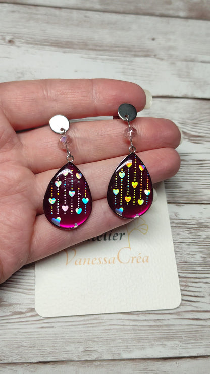 Éclat Magique – Boucles d'Oreilles Gouttes de Cœurs Changeants