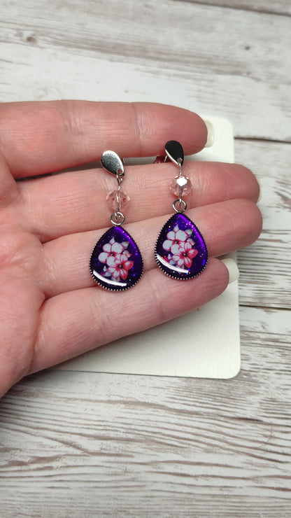 Éclat Floral Violet – Boucles d'Oreilles Gouttes en Acier Inoxydable