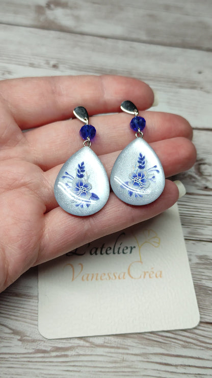 Boucles "Lola" fleurs bleues